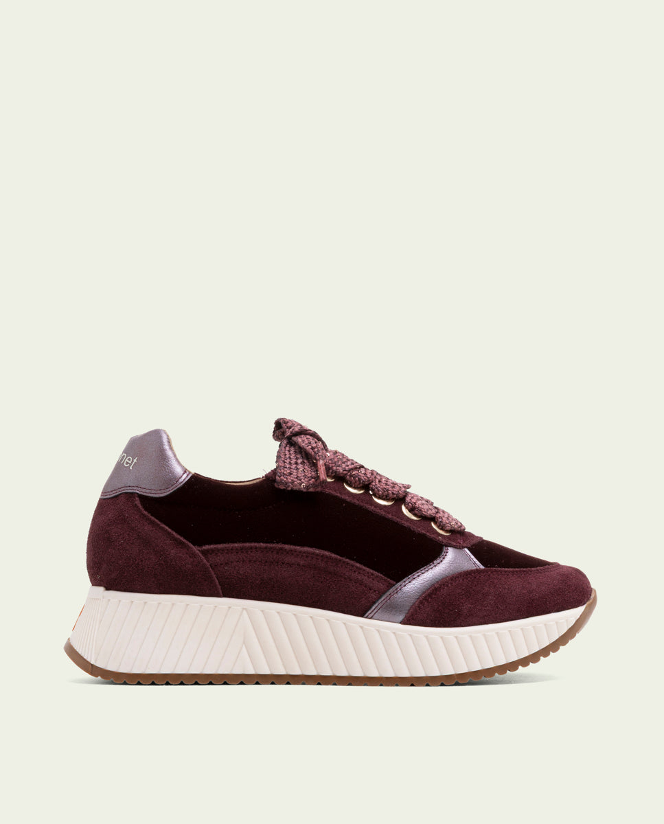 BASKETS PLATES EN CUIR ET VELOURS ZOE BORDEAUX