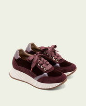 BASKETS PLATES EN CUIR ET VELOURS ZOE BORDEAUX