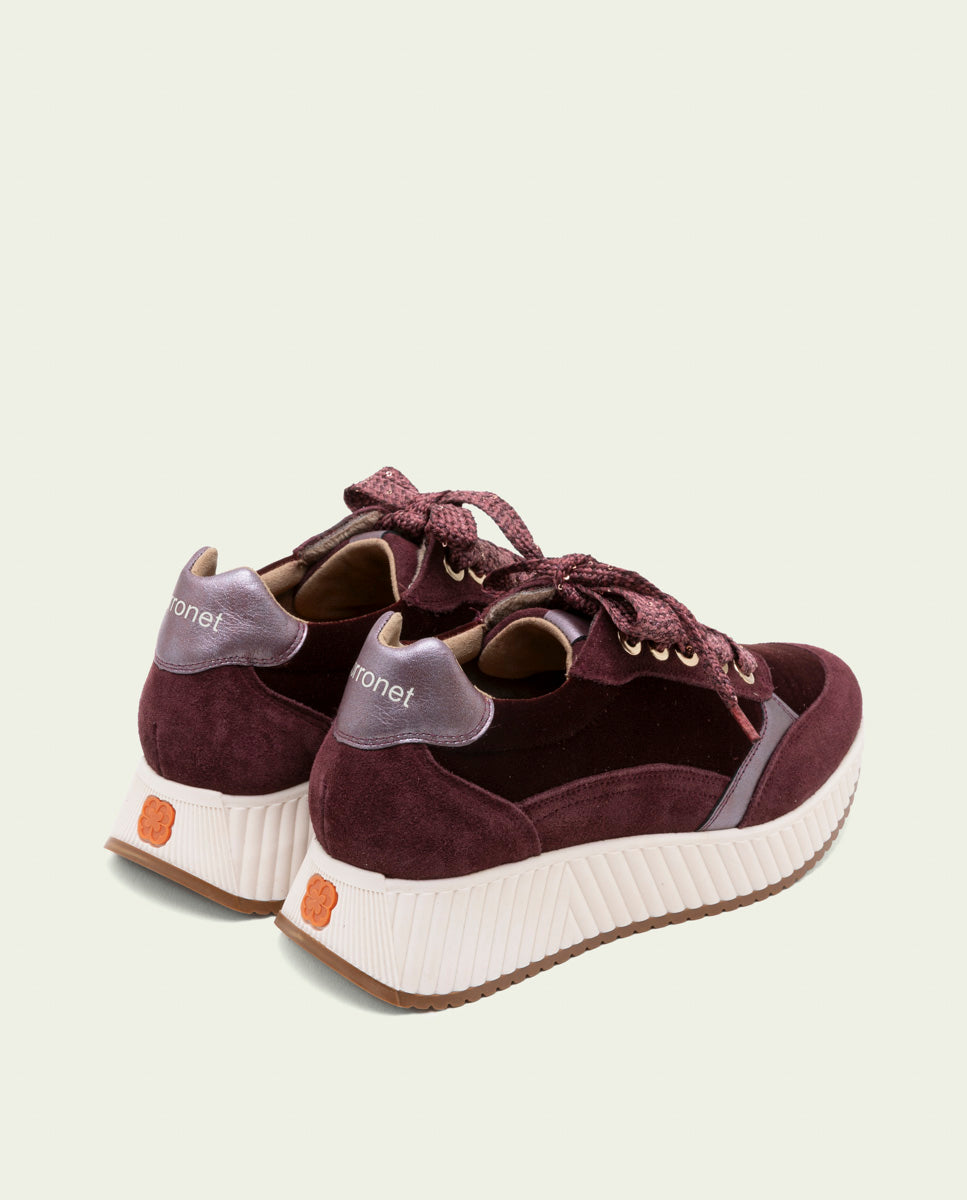 BASKETS PLATES EN CUIR ET VELOURS ZOE BORDEAUX