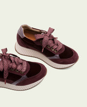 BASKETS PLATES EN CUIR ET VELOURS ZOE BORDEAUX