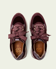 BASKETS PLATES EN CUIR ET VELOURS ZOE BORDEAUX