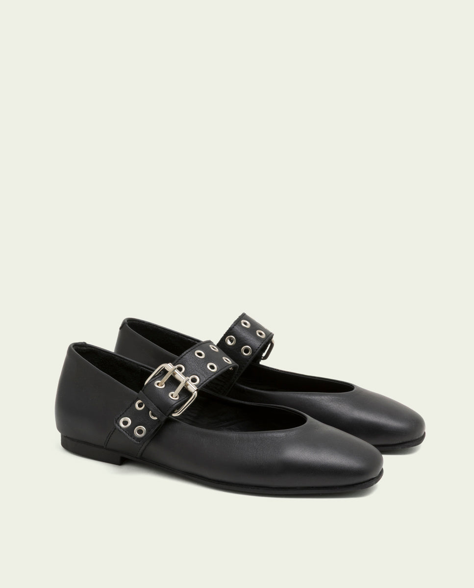 Ballerines plates en cuir Vilma noir