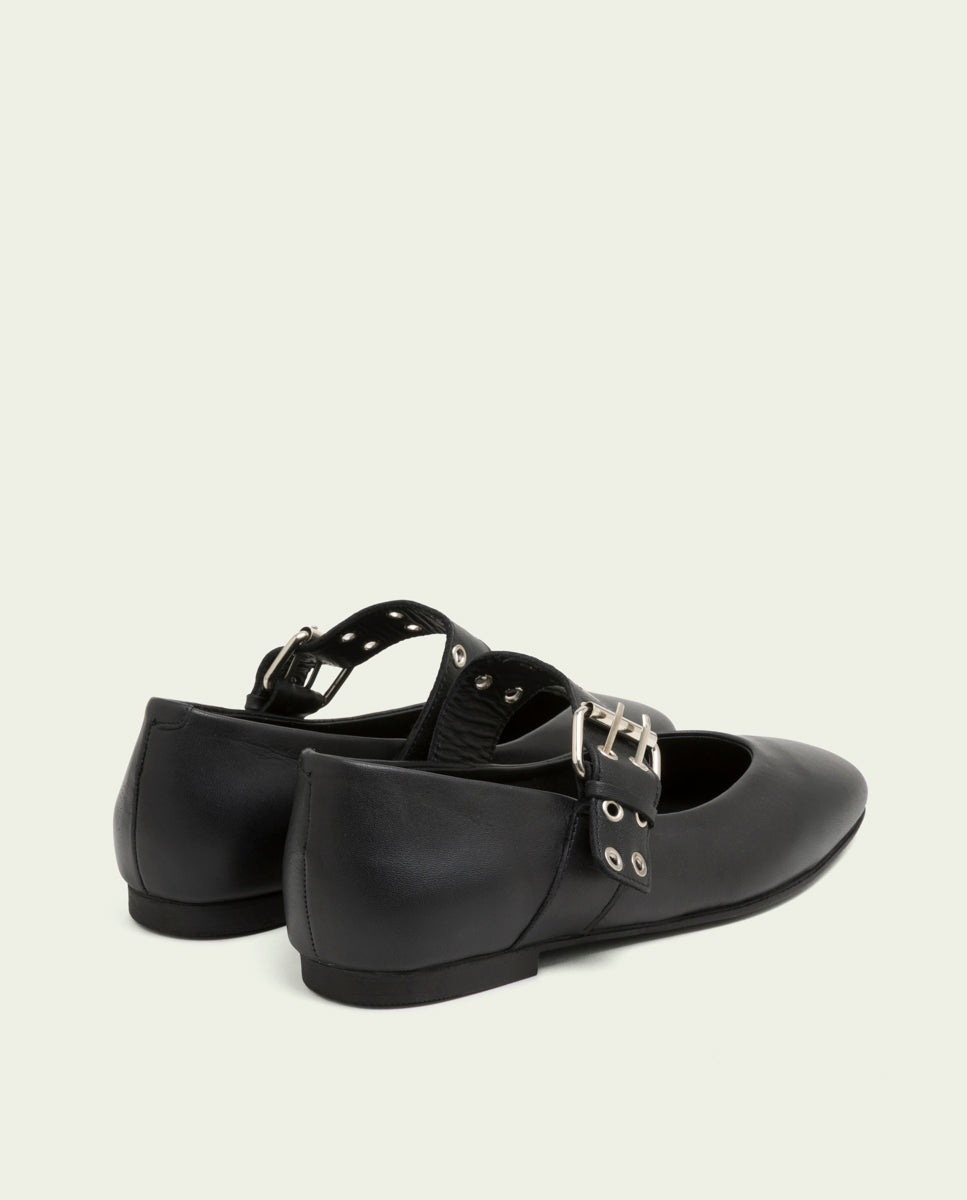 Ballerines plates en cuir Vilma noir
