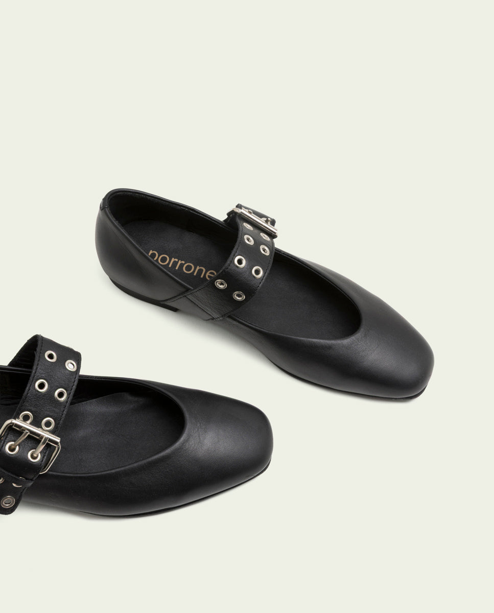 Ballerines plates en cuir Vilma noir
