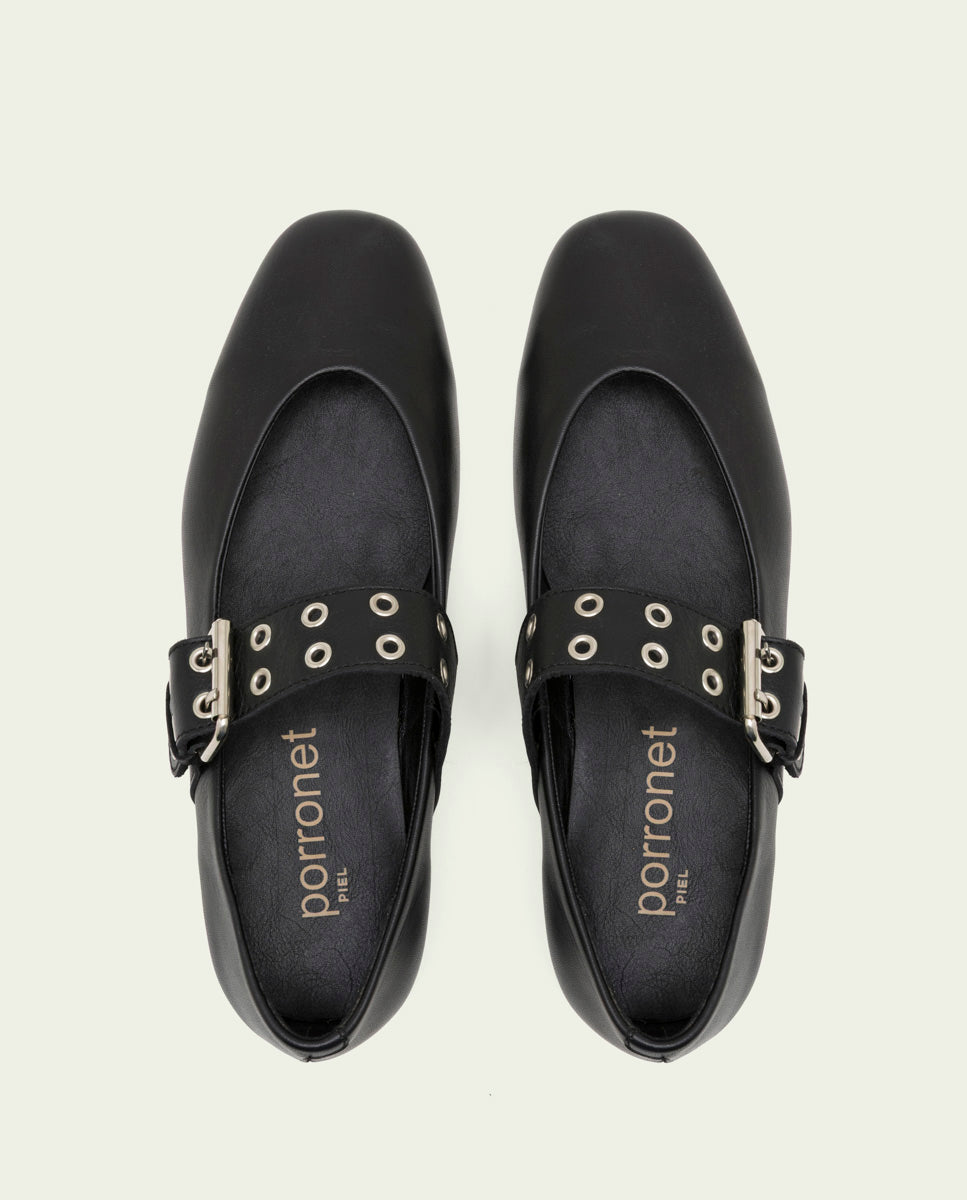 Ballerines plates en cuir Vilma noir