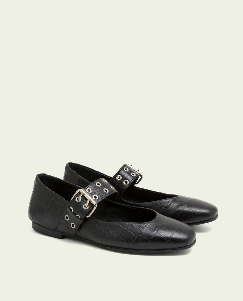 BALLERINES PLATES EN CUIR VEGA NOIR