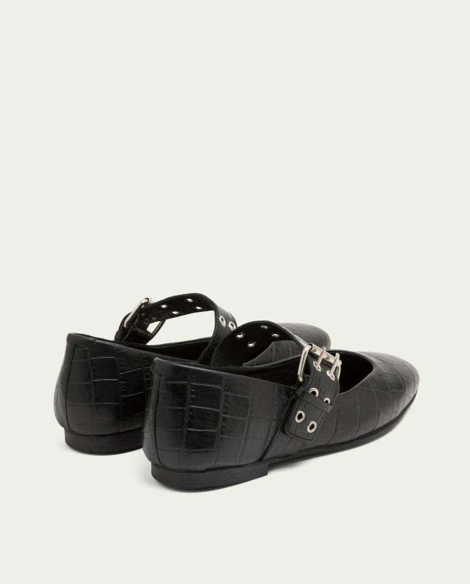 BALLERINES PLATES EN CUIR VEGA NOIR