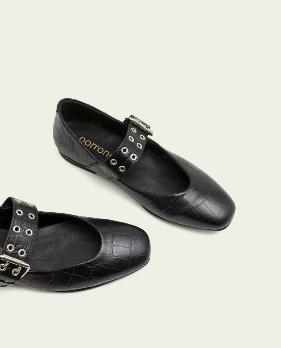 BALLERINES PLATES EN CUIR VEGA NOIR
