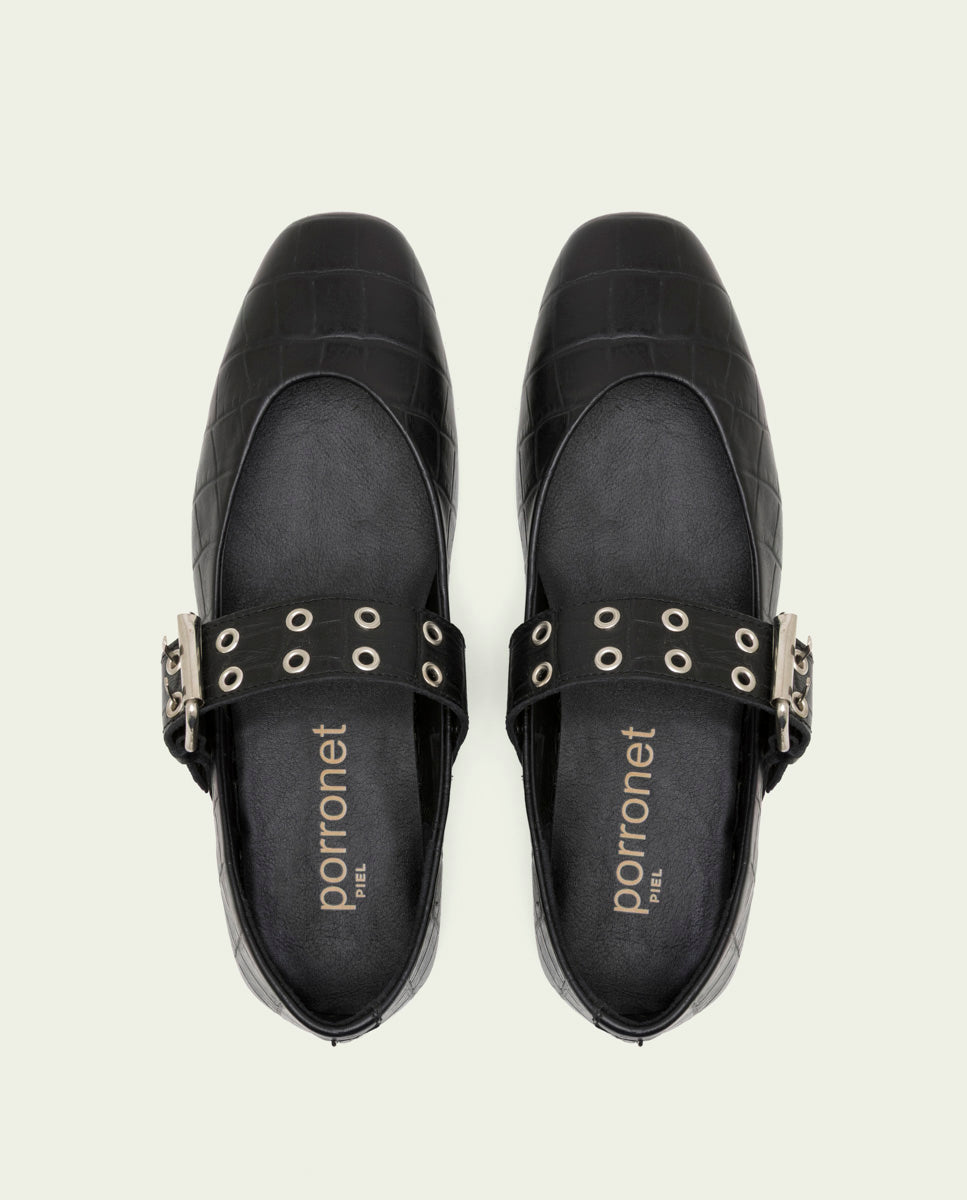 BALLERINES PLATES EN CUIR VEGA NOIR