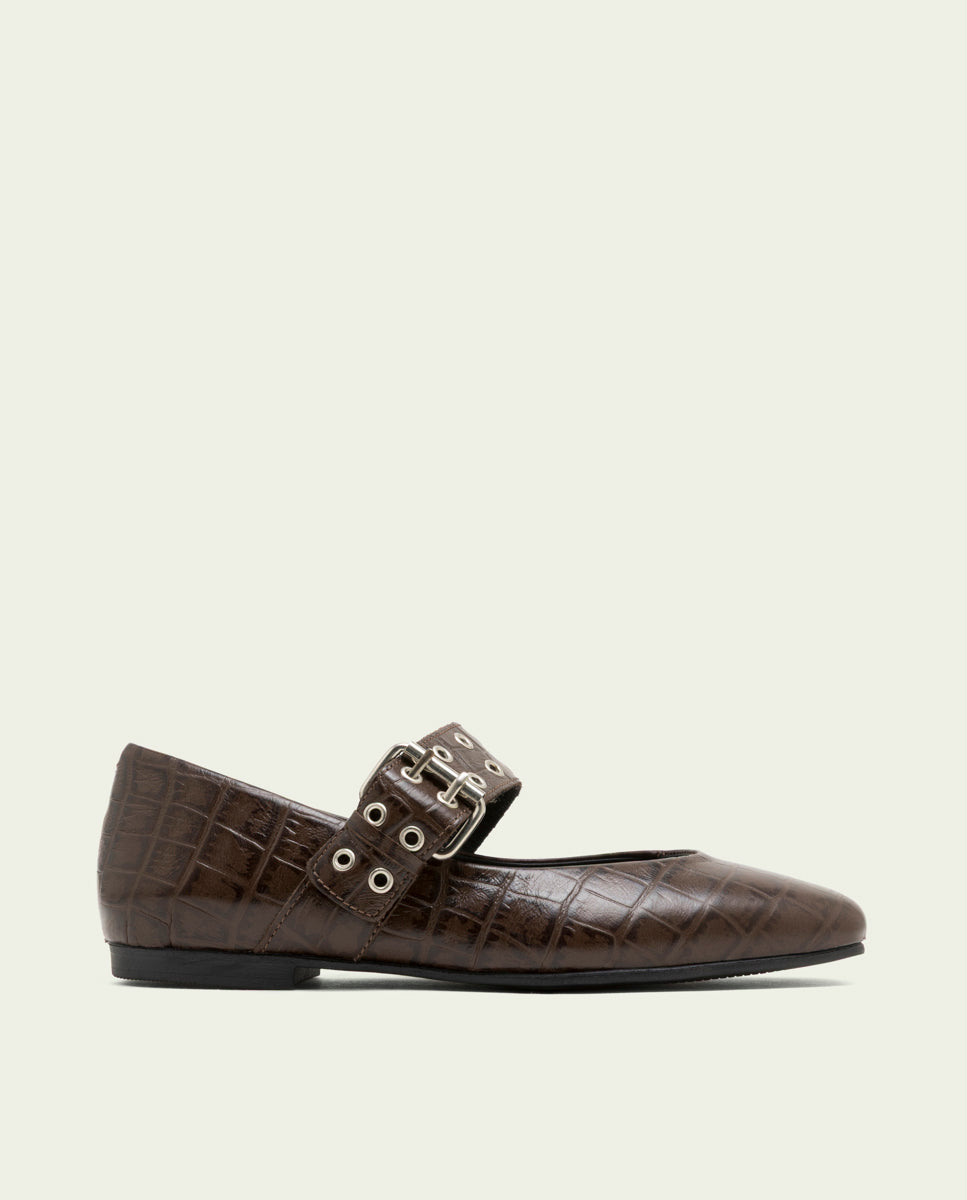 BALLERINES PLATES EN CUIR VEGA MOKA