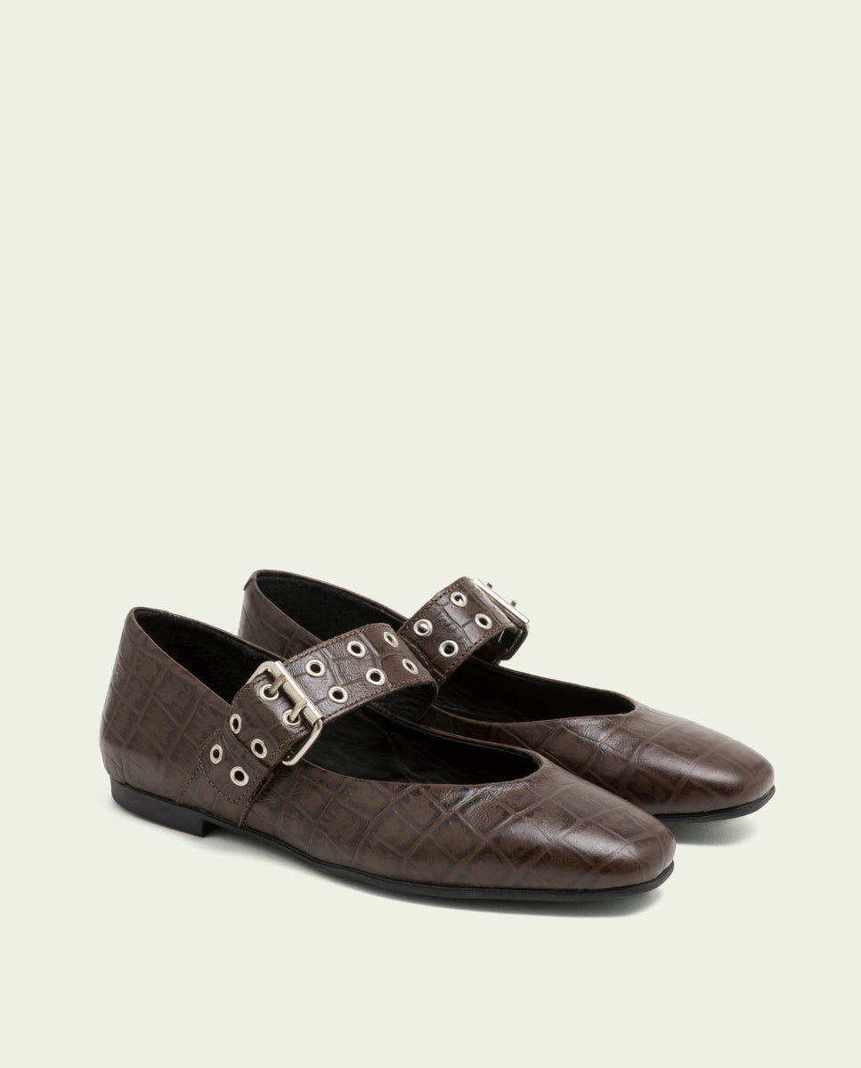 BALLERINES PLATES EN CUIR VEGA MOKA