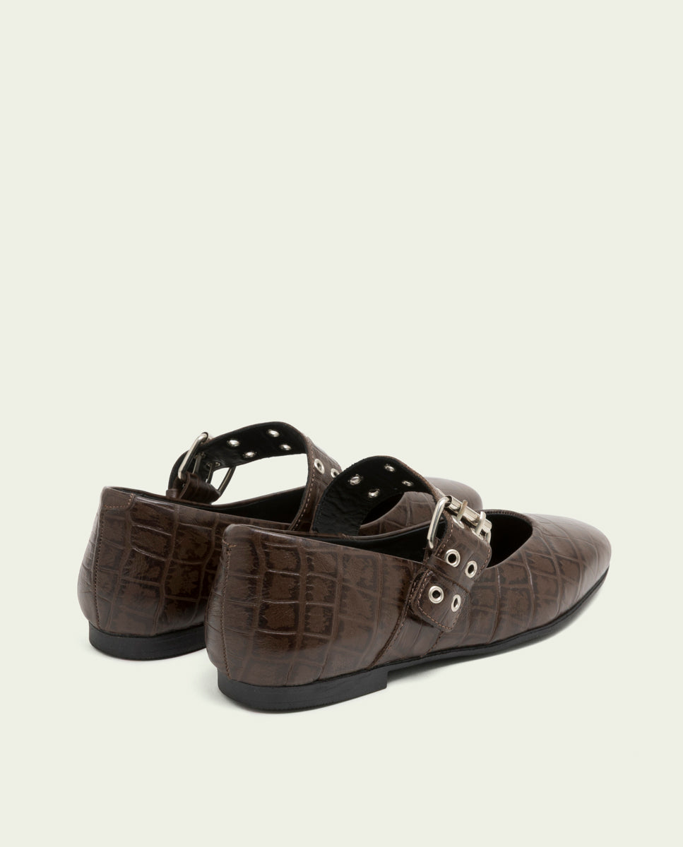 BALLERINES PLATES EN CUIR VEGA MOKA