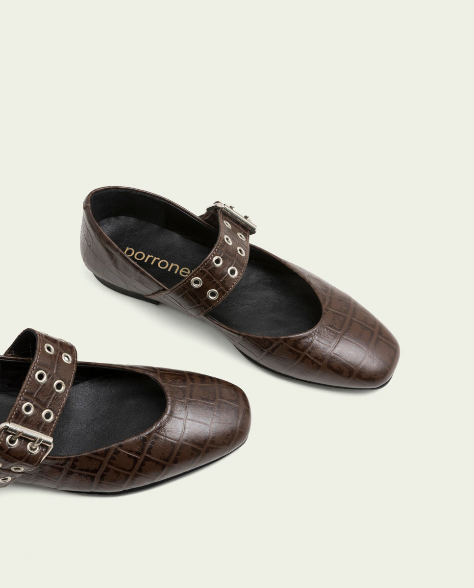 BALLERINES PLATES EN CUIR VEGA MOKA