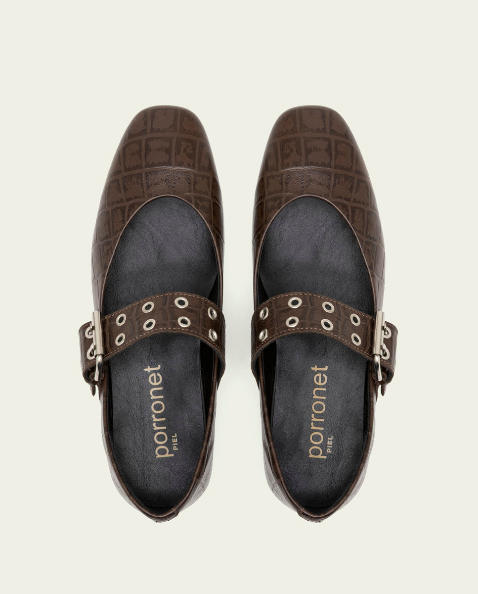 BALLERINES PLATES EN CUIR VEGA MOKA