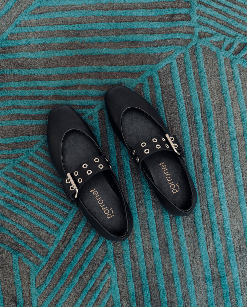 Ballerines plates en cuir Vilma noir