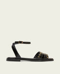 SANDALE PLATE EN CUIR NOIR CLOUTÉ VIKA