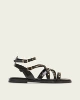 SANDALE PLATE EN CUIR NOIR CLOUTÉS VERNA