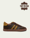 BASKETS SPORT CUIR MOKA ET MOUTARDE MADRID