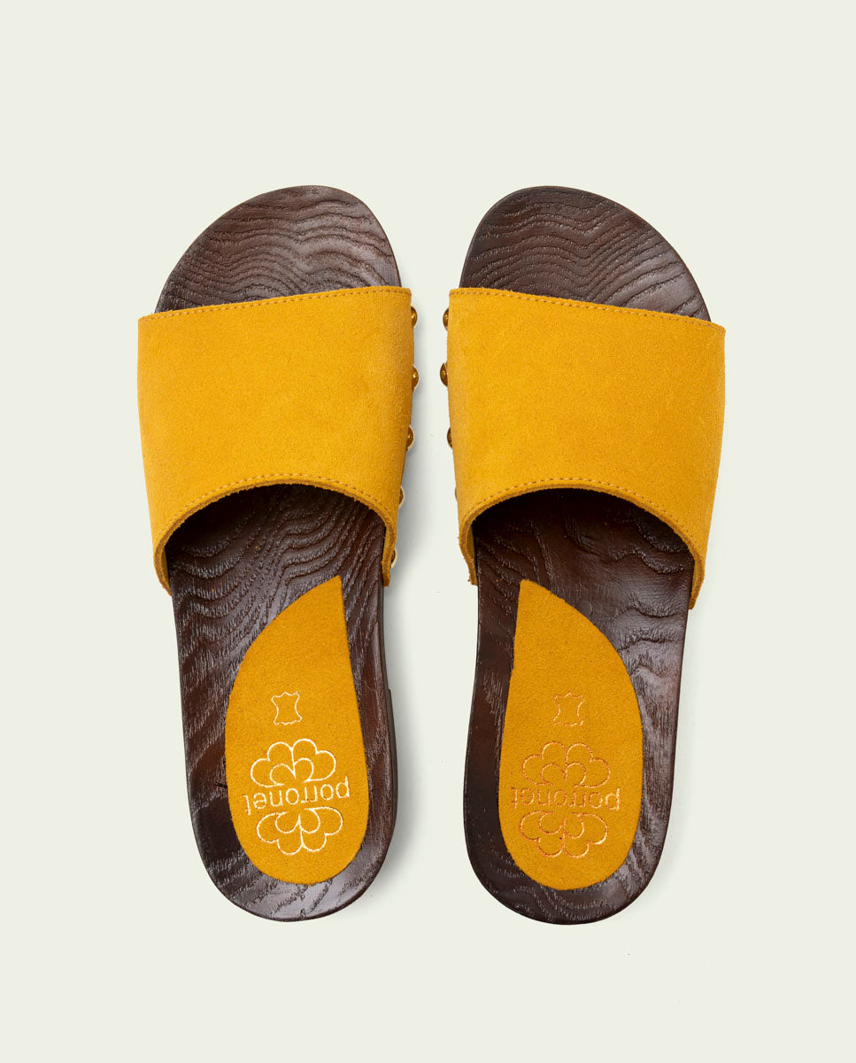 SANDALES EN CUIR À TALONS VALERIA MOUTARDE