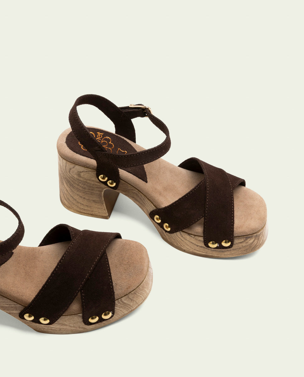 SANDALES À TALONS EN CUIR VANESA COULEUR MOKA