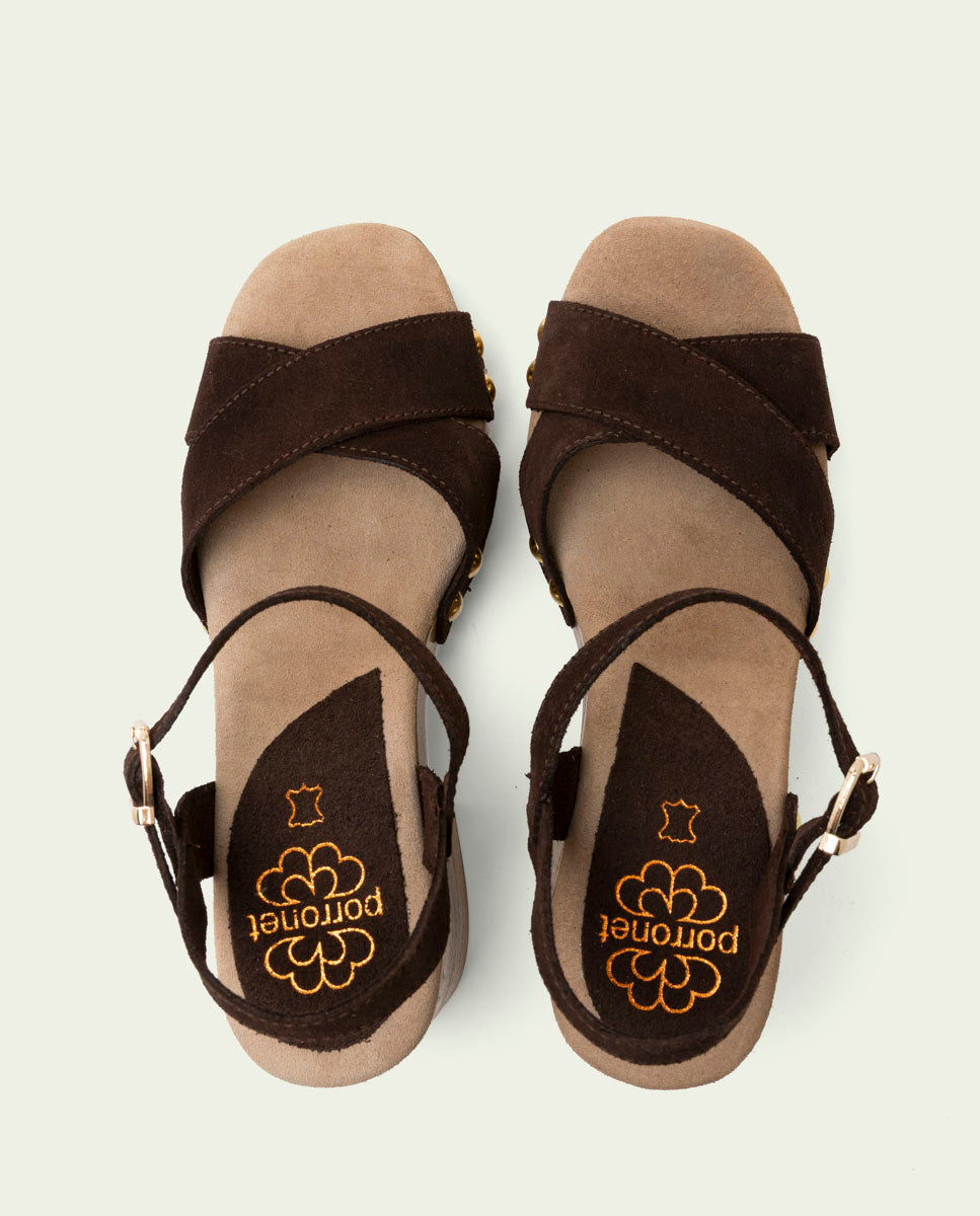 SANDALES À TALONS EN CUIR VANESA COULEUR MOKA