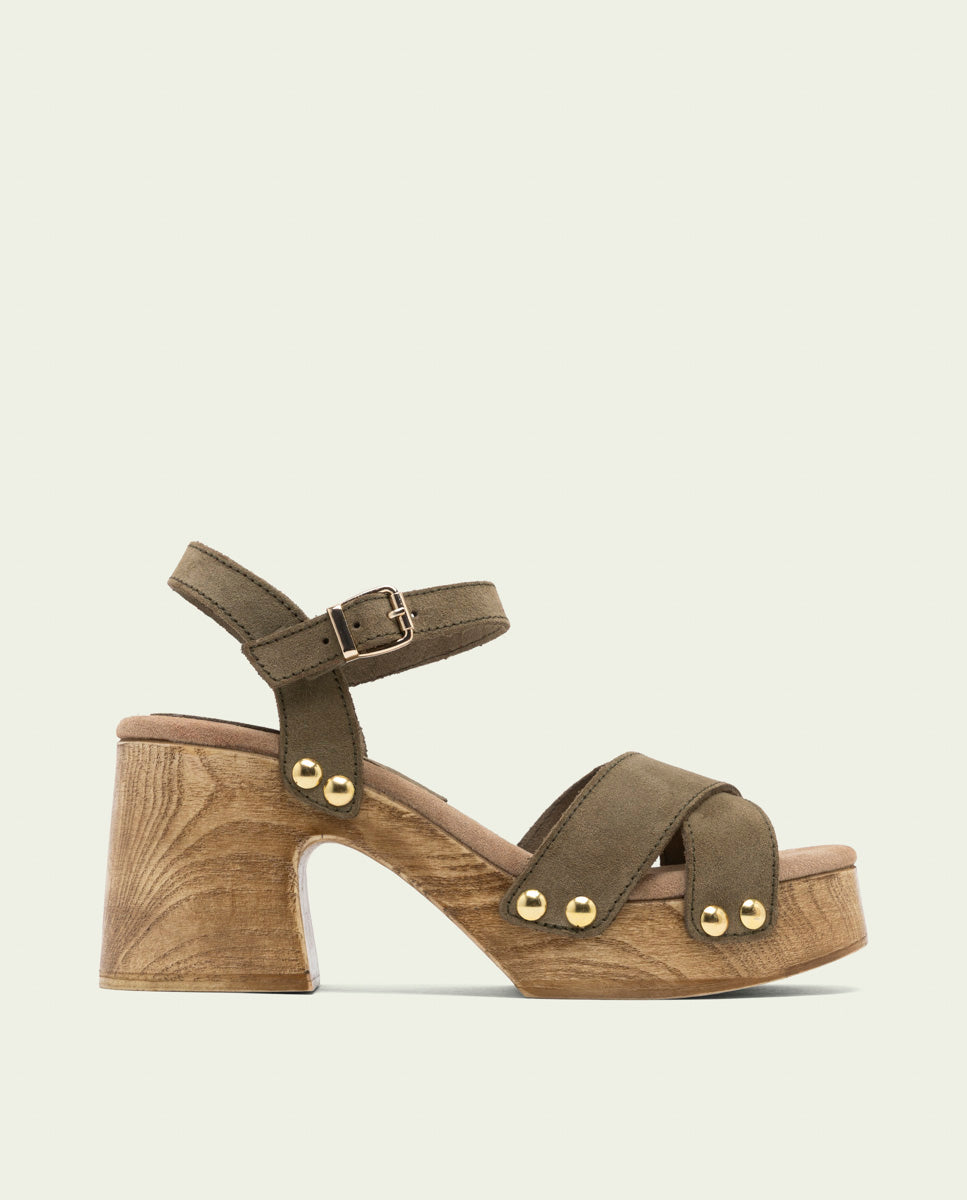 SANDALES À TALONS EN CUIR VANESA KAKI