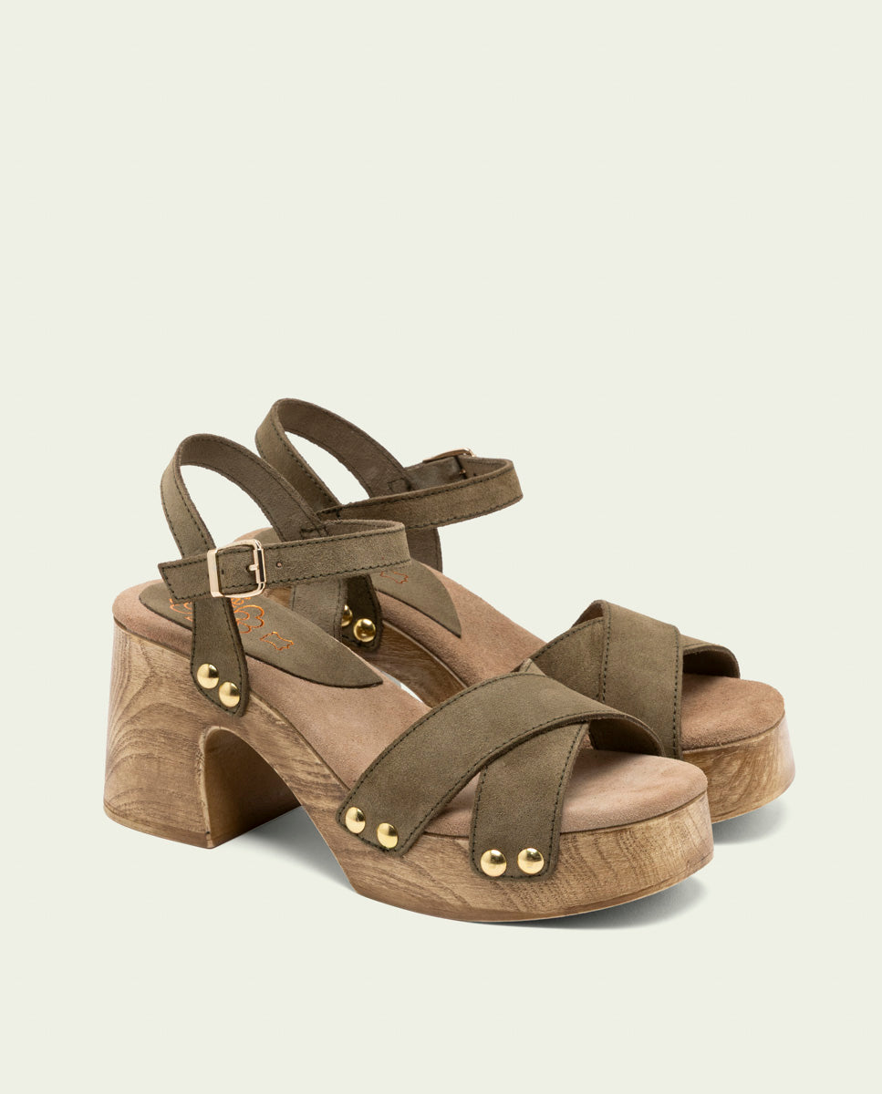 SANDALES À TALONS EN CUIR VANESA KAKI